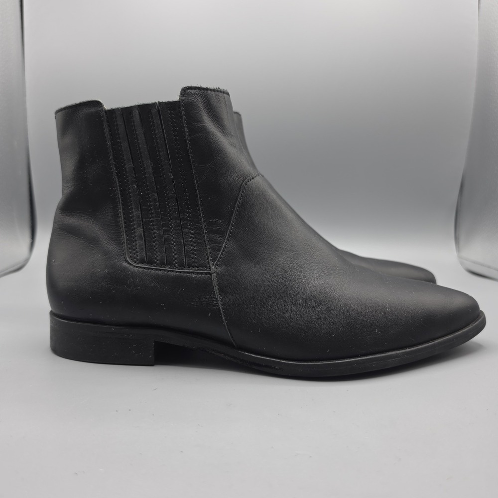 Italeau Booties Womens 38.5 Black Leather Italian Almond Toe - Picture 4 of 12